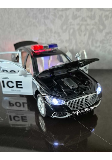 Metal Oyuncak Polis Araba Mercedes Maybach Model Araç Sesli Işıklı Çekbırak Diecast 23cm Diğer