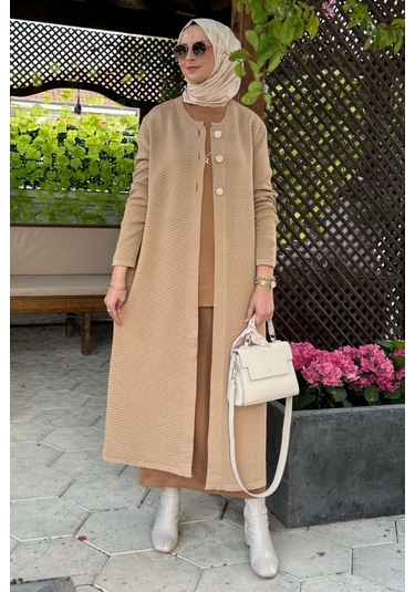 Sinem Çelik Örme Triko Hırka Bej Çok Renkli