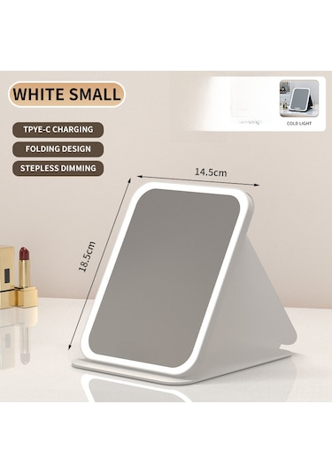 Geeroyoo Taşınabilir Led Makyaj Aynası - Çift Katlı Gömlek Kılıfı - Şarj Edilebilir - 3 Renk Işık - Dokunmatik Parlaklık Ayarlama - Hd Ayna Yüzü Beyaz Küçük Boyutlu Şarjlı Üç Renkli Işık Hd Ayna-dokunmatik Yumuşatma - Doğal Işık