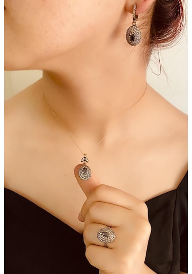 Mor Safir Taşlı 925 Ayar Gümüş Otantik Set Takı