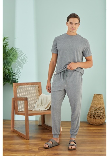 Erkek Kısa Kol Gri Melanj Pijama Takım C1t6n49 001