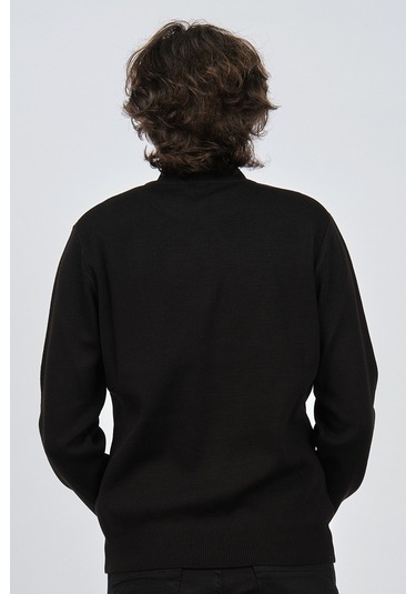 Ateş Triko Erkek Yarım Balıkçı Yaka Düz Kazak 6091024 Siyah Siyah