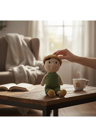 El Yapımı Amigurumi Erkek Oyuncak Bebek Yeşil