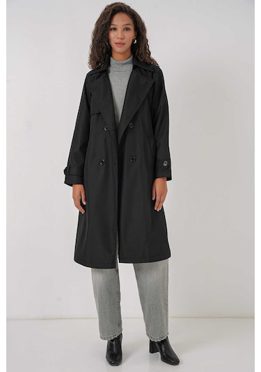 Gabria Kol Düğme Detaylı Trenchcoat Siyah