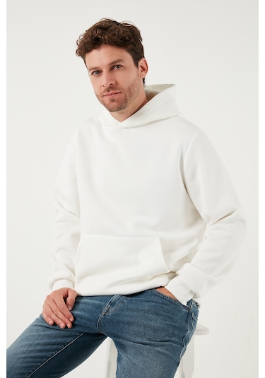 Buratti Regular Fit Kapüşonlu Kanguru Cepli Içi Tüylü Yumuşak Şardonlu Erkek Sweat 5905281 Ekru