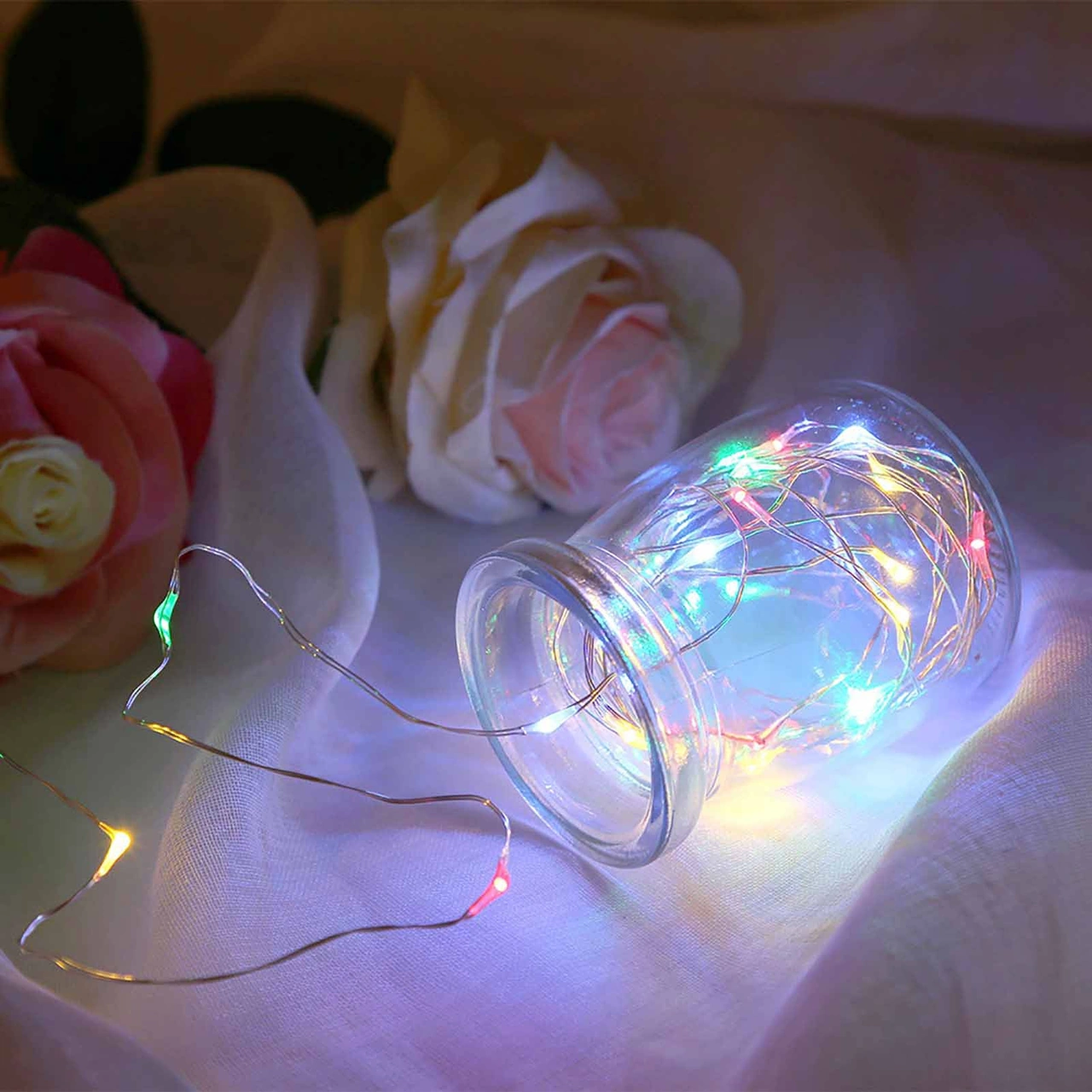 Fosenze Renkli Led Bakır Tel Işık Zinciri 2m - Dışarıdaki Dekorasyonlar İçin Su Geçirmez, Enerji Tasarruflu Pil Dahil Değil Renkli