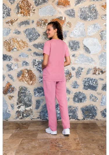 Doreanse Kadın Pamuk Pembe Kısa Kol T-shirt Pijama Takımı 24y4000-standart Standart