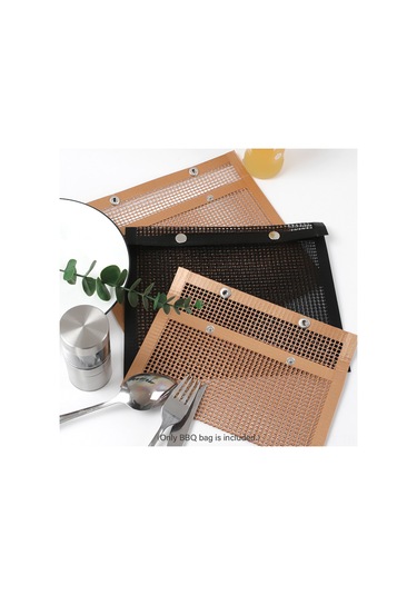 Kangvka Teflon Izgara Ağı Çantası, 27x22cm Büyük Boy, Isıya Dayanıklı, Tekrarlı Kullanımlı, Kapanabilir Düğmeli, Kahverengi Çok Renkli