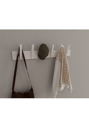 Hepsi3boyutlu Modern Duvar & Kapı Kanca Askılık - 6 Adet Beyaz Kanca Askılık - Model No : 4 Beyaz