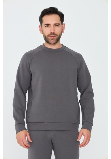 White Stone Koyu Gri Pamuklu Erkek Basic Sweatshirt K.grey