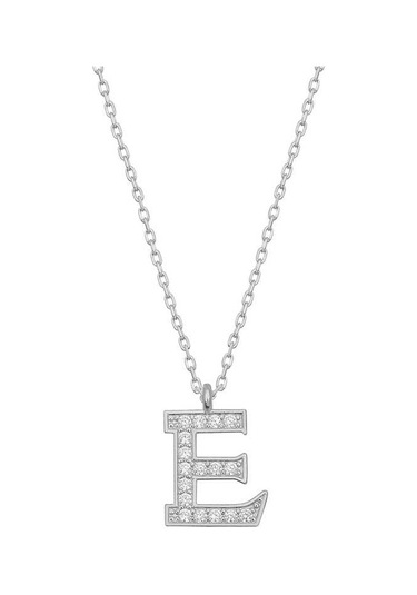 925 Ayar Gümüş Rodyum Kaplama E Harfi Kadın Gümüş Kolye Gümüş