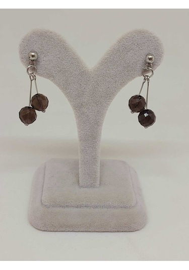 Doğaltaş Silver Çelik Küpe - Dumanlı Kuvars Taşı Kiraz Serisi 55656 Çok Renkli