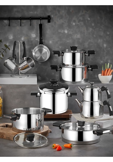 Cocinero Leon 1097 8 Parça Silindir Çelik Tencere  Seti
