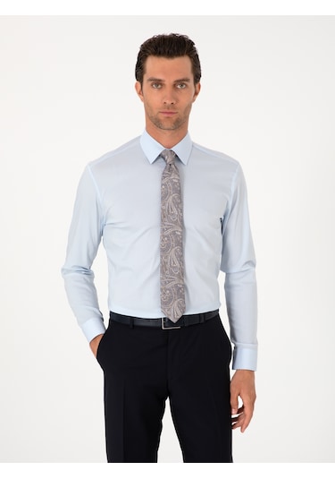 Cacharel Açık Mavi Slim Fit Non Iron Pamuk Karışımlı Klasik Gömlek Denım