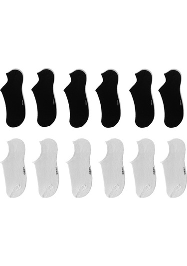 12 Çift Dikişsiz Erkek Bambu Görünmez, Sneaker Çorap Siyah - Beyaz