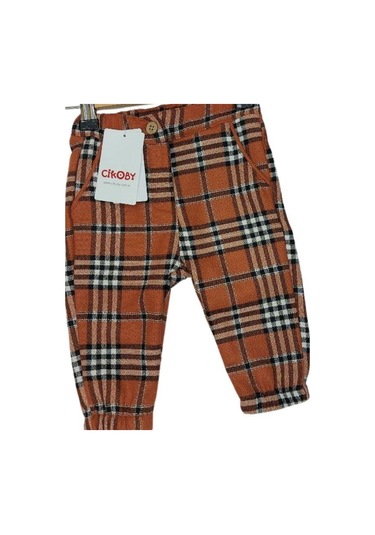 Erkek Bebek Bel Paça Lastikli Rahat Kalıp Ekose Pantolon-13474 Tarçın