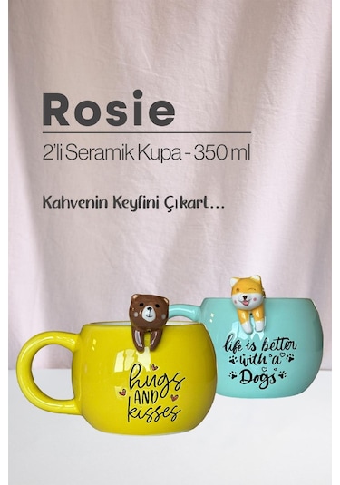 Ayı Ve Köpek Figürlü Seramik Kupa 350 Ml Beyaz