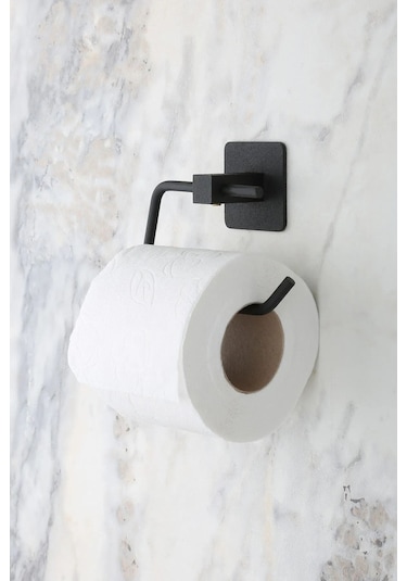 MultiStore Siyah Kare Yapışkanlı Uzun Havluluk Halka Havluluk Wc Açık Tuvalet Kağıtlığı Rulo Havluluk 4lü Set Siyah