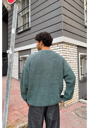 Flaw Örgü Model Triko Kazak Yeşil-28489 Yeşil