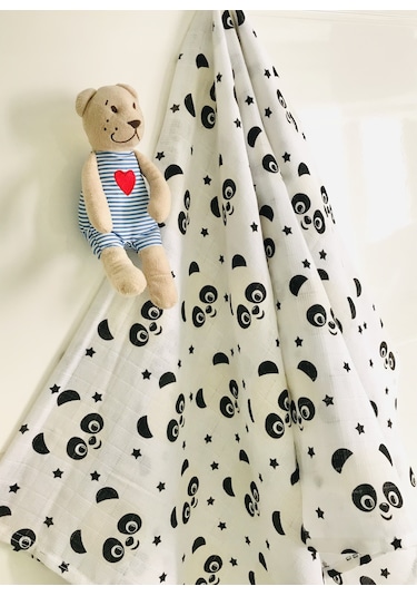 Panda 110X110 Cm Çok Amaçlı Müslin Örtü Çok Renkli