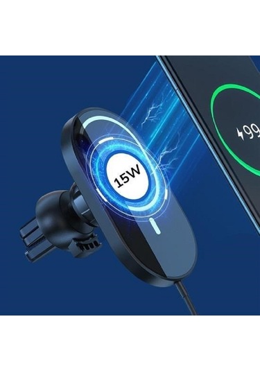 15w Mıknatıslı Takılabilen Hızlı Şarj Tüm Cihaz Ve Araçlara Uyumlu Araç İçi Şarj Cihazı ' Siyah