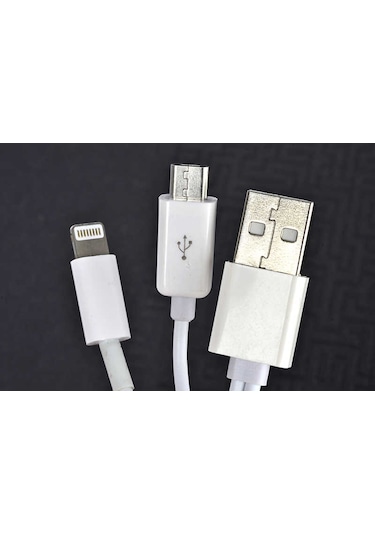 Teknodur Beyaz 2 Uçlu Lightning-micro Usb Kablo 1m