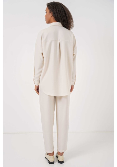 Gabria Keten Ön Düğmeli Takım Ekru