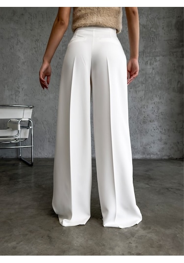 Üç Düğme Detayli Palazzo Pantolon Antrasit Melanj