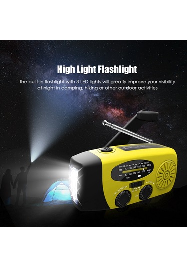 Dofolink Güneş Enerjili El Crank Acil Radyo, Noaa/am/fm Alıcısı, 3 Led Feneri, Avrupa Versiyonu, Sarı