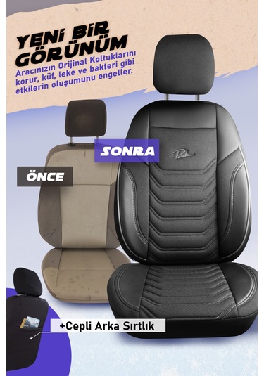 Siyah - Siyah Panda Peru Serisi Pike Kumaş Ön İki Oto Koltuk Kılıfı