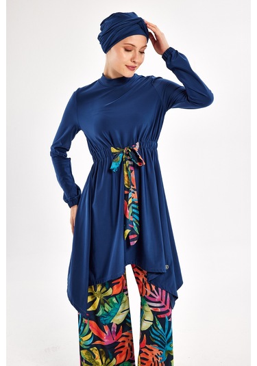 Likralı Bol Paça Tam Kapalı Tesettür Mayo Bloom 1119 Açık Lacivert Açık Lacivert