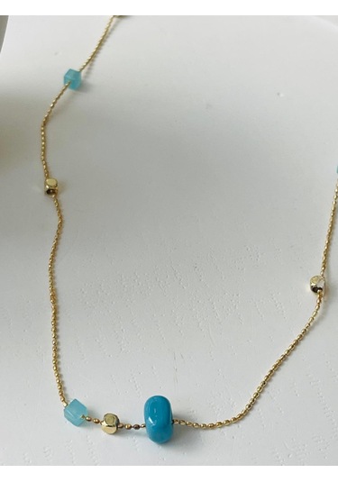 Küp Detay Mavi Boncuklu Çelik Kolye