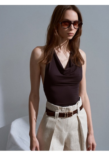Dilvin 32973 Degaje Yaka Top-koyu Kahve
