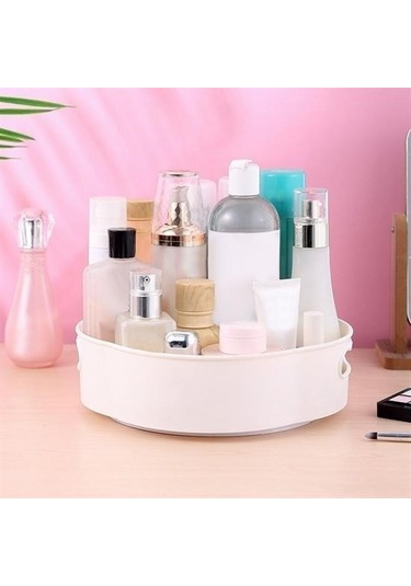Ams Net 360 Derece Dönebilen Mekanizmalı Yuvarlak Tepsi Formlu Sunum Ve Servis Organizer Tablası Açık Pembe