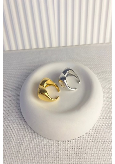 Kadın Yüzük Düz Plaka Tombik Kalp Model Yüzük Altın - Gümüş