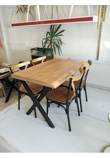 Bintaşmobilya 4 Kişilik Kütük Masa Tonet Sandalye Takımı 120X80.Cm