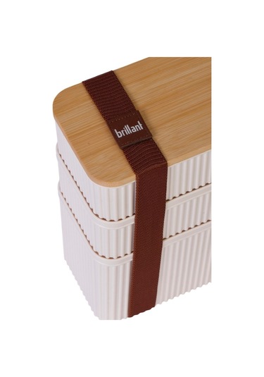 Zebra 3'lü Bambu Kapaklı Lunch Box - 1 Lt 0,5 Lt 0,5 Lt - Saklama Kabı Bej