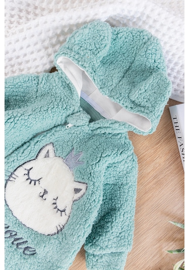 Babymod Kedi Figürlü Peluş Welsoft Kız/erkek Bebek Tulum Yeşil