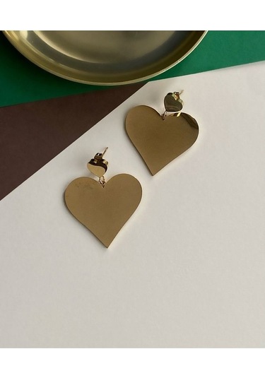 Sallantılı Kalp Çelik Kararmaz Küpe Çifti Altın