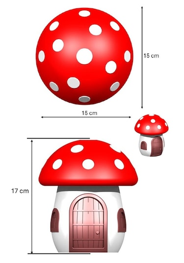 Cevizdizayn Abajur Mantar Şirin Peri Evi Gece Lambası Masa Lambas Beyaz - Kırmızı