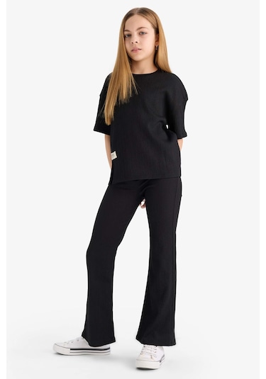 DeFacto Kız Çocuk Bürümcük 2'li Takım Kısa Kollu Tişört İspanyol Paça Tayt E5035A825SMBK81 Siyah DeFacto Kız Çocuk Bürümcük 2'li Takım Kısa Kollu Tişört İspanyol Paça Tayt E5035A825SMBK81 Siyah