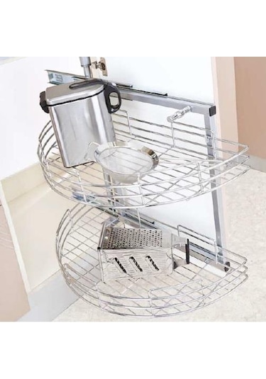 Çağdaş 1/2 Kör Köşe Raylı İkili Döner Sepet Gri