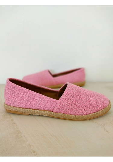 Keten Pembe Hasır Detaylı Kadın Espadril Pembe