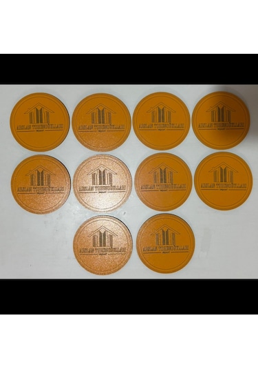 10'lu Kişiye / Şirkete Özel Logolu Bardak Altlığı Seti Lazer Kesim Kurumsal Hediye 9 Cm Turuncu