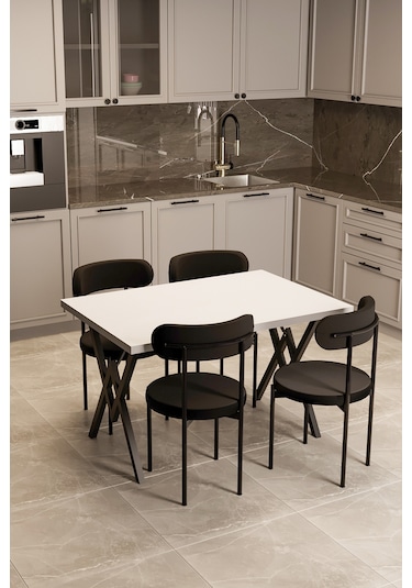 Evdemo Trend 4 Kişilik Mutfak Masa Takımı Beyaz-siyah-siyah