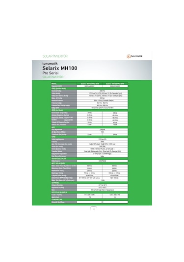 Tunçmatik Solarix 5 Kw Mh100 Pro 100a Mppt 48 V Volt 5000 W Watt Akıllı Inverter 220v Çevirici