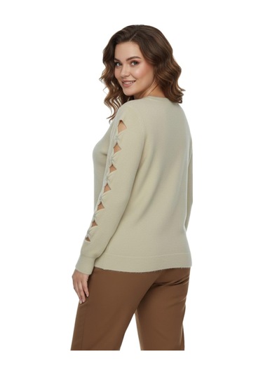 Lavella Kadın Kol Taşlı Modelli Sakallı Triko Kazak Bgl-st05077 Taş