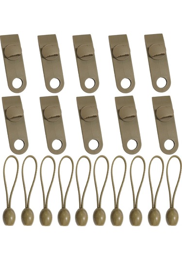 Xindoker Nylon Dayanıklı Çadır Klipsi, 10 Adet + 10 Kauçuk Kordon, Feneri/çadırı/akçayakçayı Sabitleme, Yeşil/kahverengi Seçenekli Kahverengi