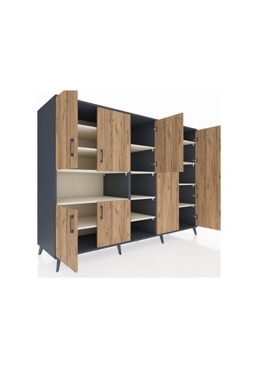 Kronos Dolap 13 Raflı 7 Kapaklı 220x59x163 Antrasit-çam/aytaşı Antrasit-çam/aytaşı