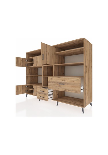 Kronos Dolap 13 Raflı 3 Çekmeceli 5 Kapaklı 220x59x163 Çam-çam Çam-çam